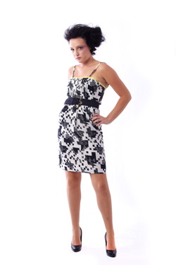 Pintuck Dress (Black and White Geo)